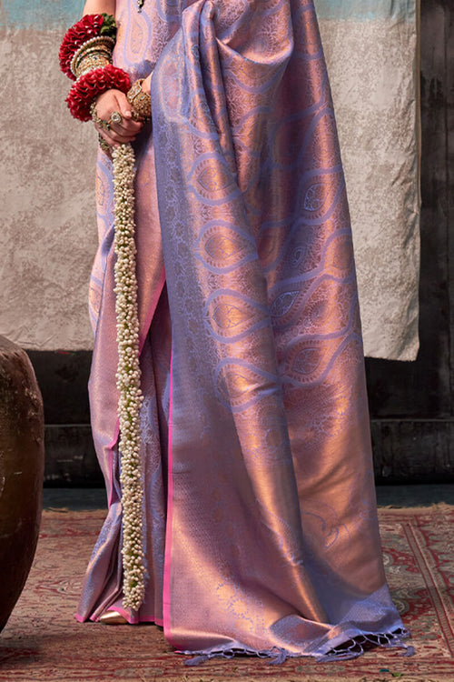 Load image into Gallery viewer, Pleasant Lavender Kanjivaram Silk Saree With Ideal Blouse Piece
