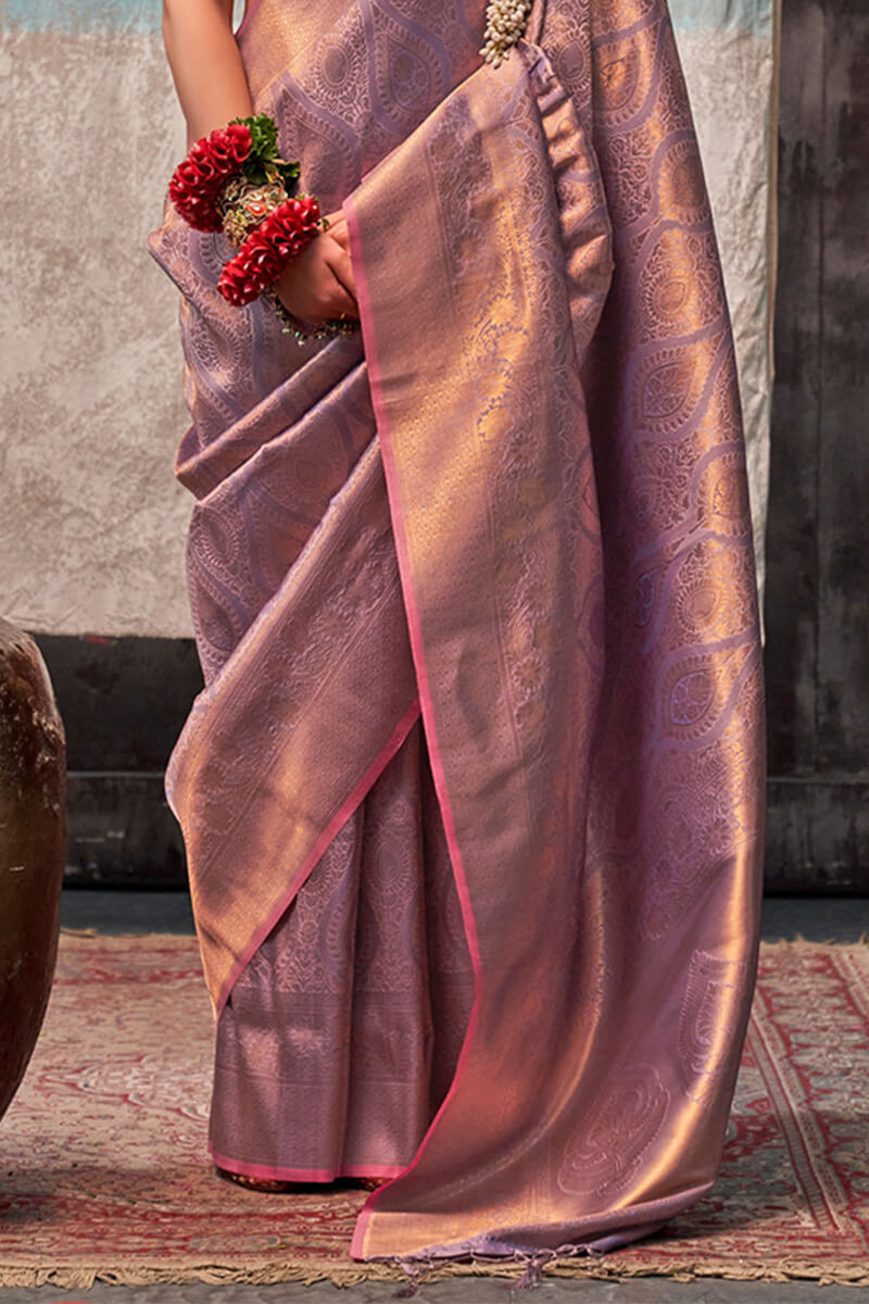 Sempiternal Lavender Kanjivaram Silk Saree With Snazzy Blouse Piece