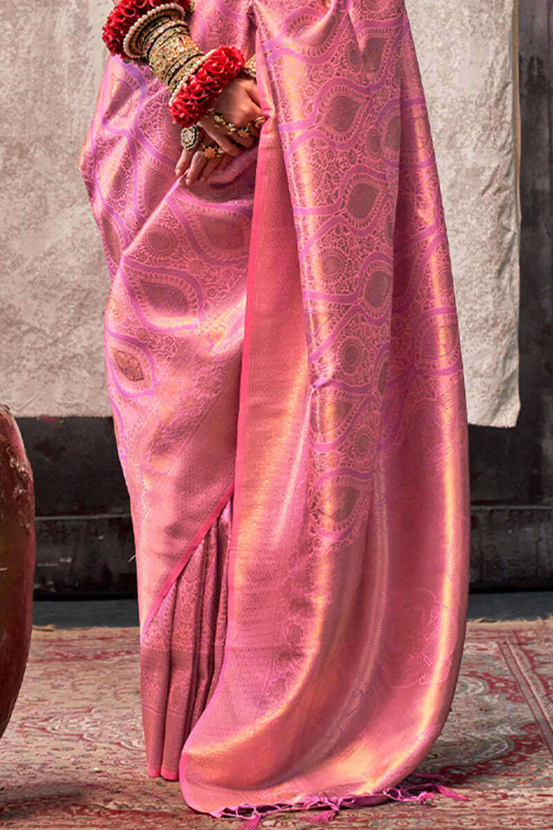 Dissemble Pink Kanjivaram Silk Saree With Ephemeral Blouse Piece