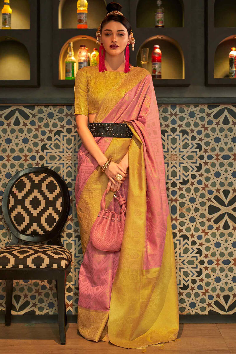 Radiant Pink Soft Banarasi Silk Saree With Blooming Blouse Piece