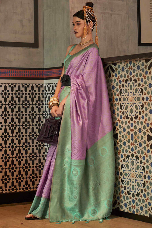 Load image into Gallery viewer, Pretty Lavender Soft Banarasi Silk Saree With Precious Blouse Piece
