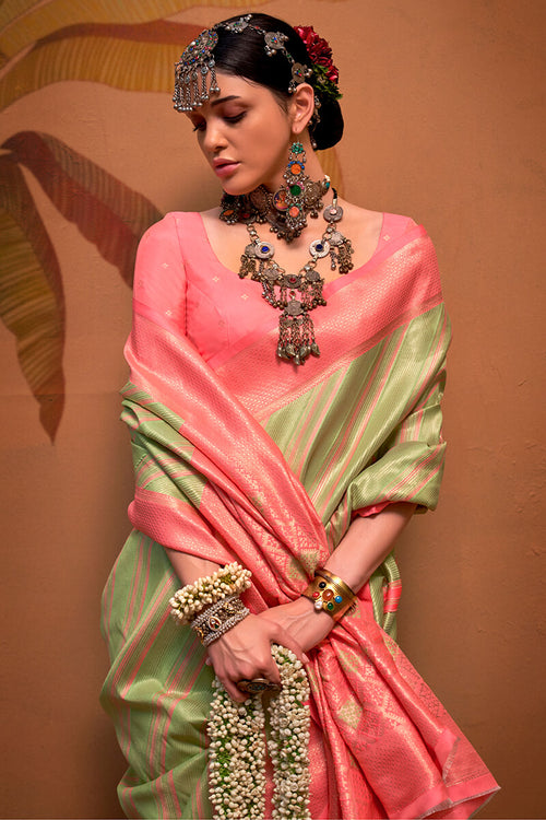 Load image into Gallery viewer, Fantabulous Pista Soft Banarasi Silk Saree With Nemesis Blouse Piece
