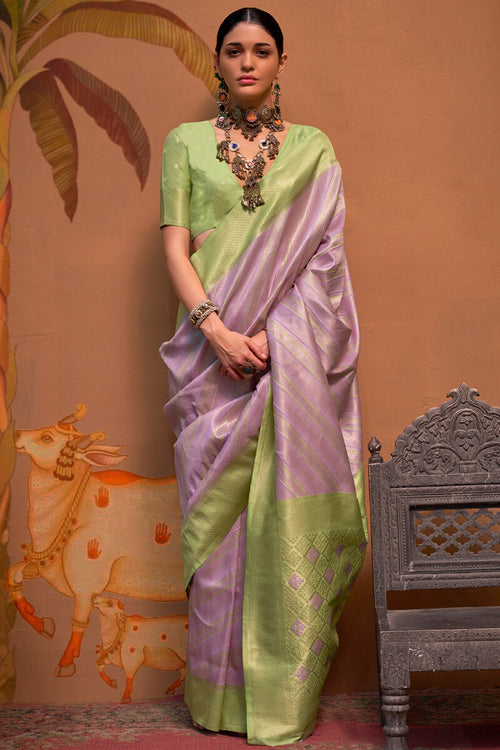 Load image into Gallery viewer, Petrichor Lavender Soft Banarasi Silk Saree With Susurrous Blouse Piece
