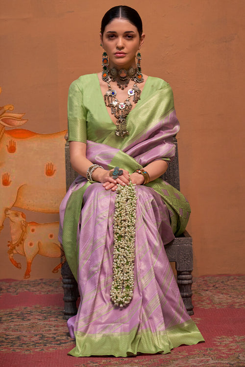 Load image into Gallery viewer, Petrichor Lavender Soft Banarasi Silk Saree With Susurrous Blouse Piece
