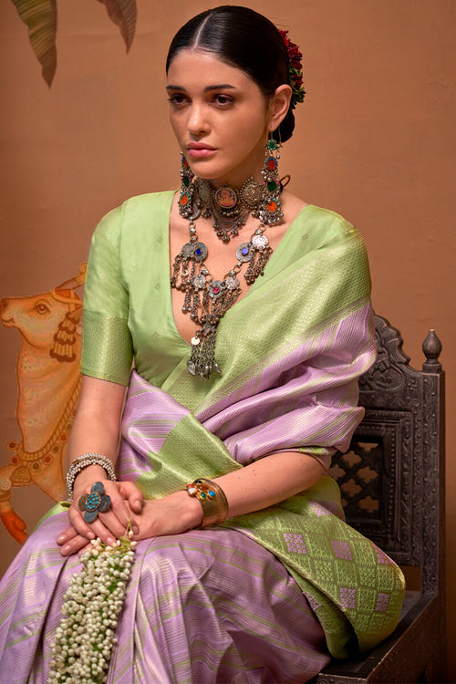 Load image into Gallery viewer, Petrichor Lavender Soft Banarasi Silk Saree With Susurrous Blouse Piece
