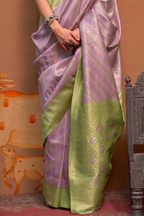 Load image into Gallery viewer, Petrichor Lavender Soft Banarasi Silk Saree With Susurrous Blouse Piece
