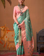 Luxuriant Sea Green Soft Banarasi Silk Saree With Tremendous Blouse Piece