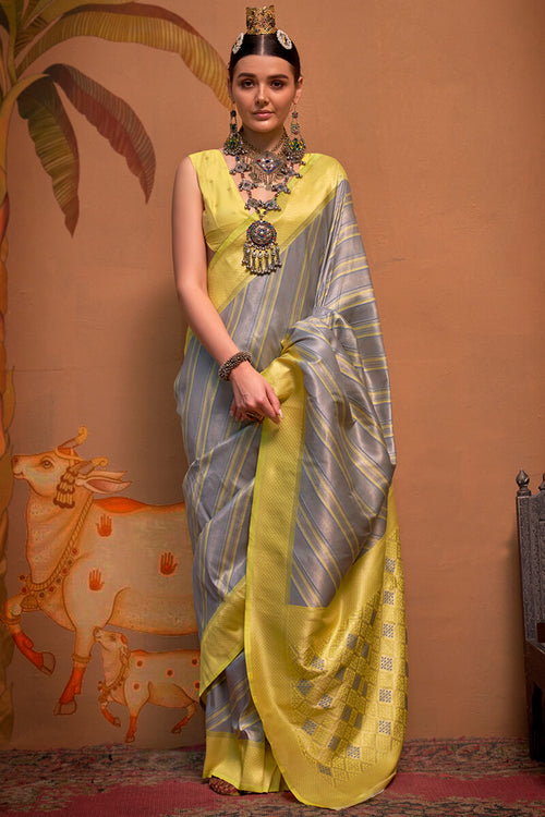 Load image into Gallery viewer, Exquisite Grey Soft Banarasi Silk Saree With Winsome Blouse Piece
