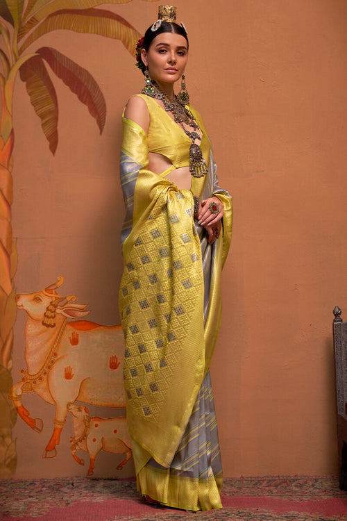 Load image into Gallery viewer, Exquisite Grey Soft Banarasi Silk Saree With Winsome Blouse Piece
