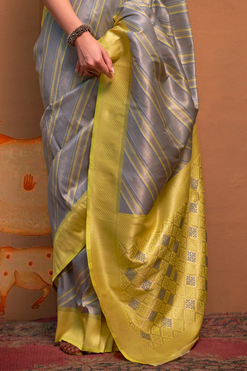 Load image into Gallery viewer, Exquisite Grey Soft Banarasi Silk Saree With Winsome Blouse Piece
