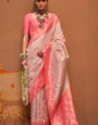 Smashing Beige Soft Banarasi Silk Saree With Tremendous Blouse Piece