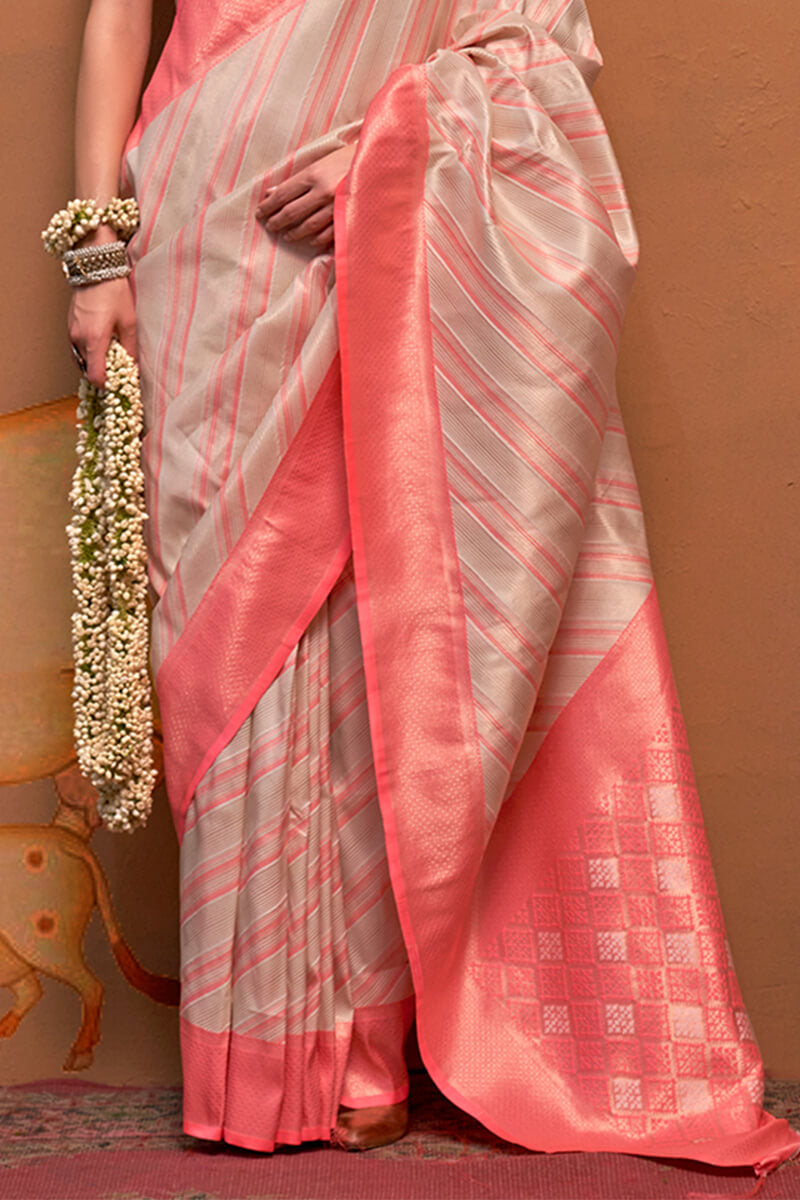 Smashing Beige Soft Banarasi Silk Saree With Tremendous Blouse Piece