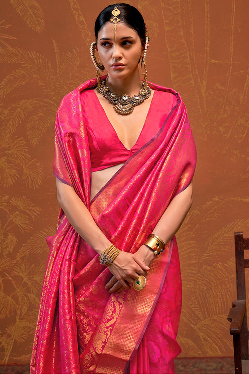 Load image into Gallery viewer, Trendy Dark Pink Kanjivaram Silk Saree With Flattering Blouse Piece
