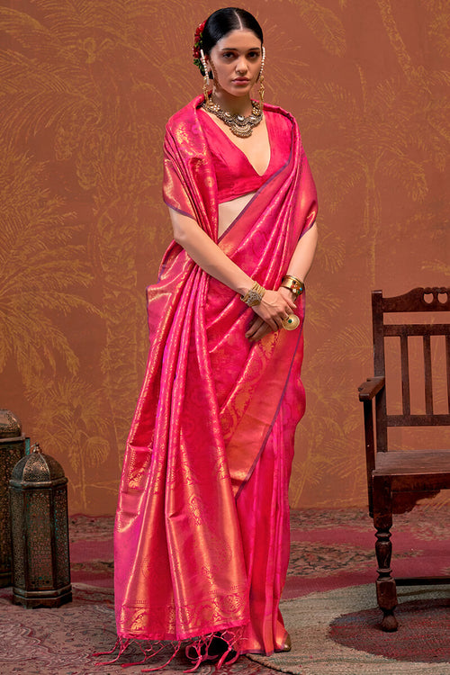 Load image into Gallery viewer, Trendy Dark Pink Kanjivaram Silk Saree With Flattering Blouse Piece
