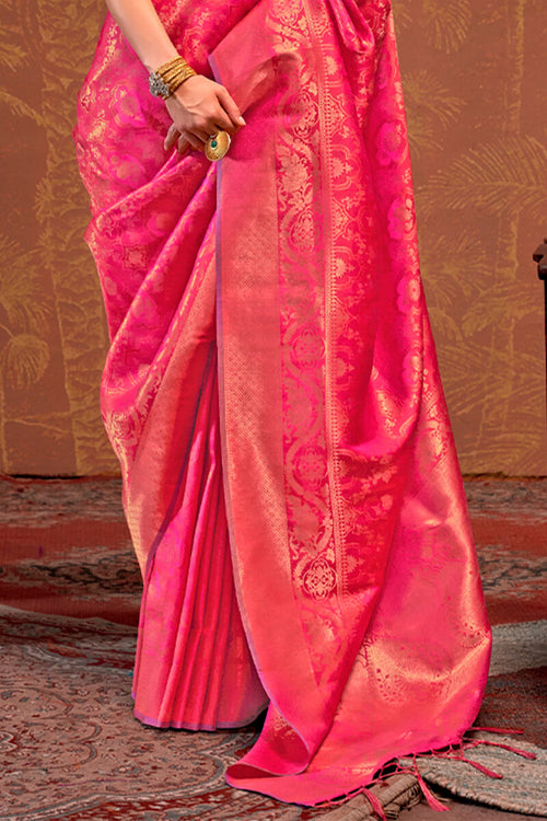 Load image into Gallery viewer, Trendy Dark Pink Kanjivaram Silk Saree With Flattering Blouse Piece
