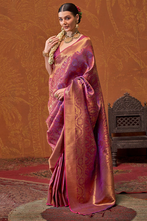 Load image into Gallery viewer, Flaunt Purple Kanjivaram Silk Saree With Sizzling Blouse Piece
