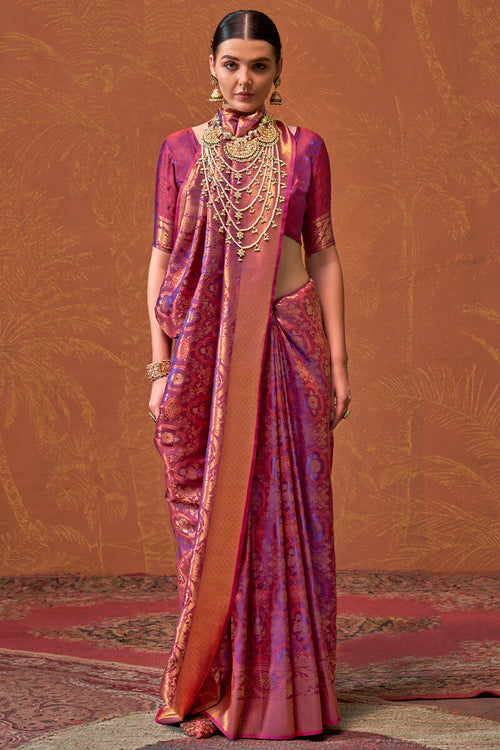 Load image into Gallery viewer, Flaunt Purple Kanjivaram Silk Saree With Sizzling Blouse Piece
