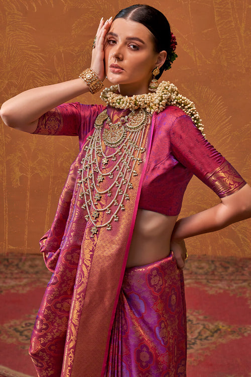 Load image into Gallery viewer, Flaunt Purple Kanjivaram Silk Saree With Sizzling Blouse Piece
