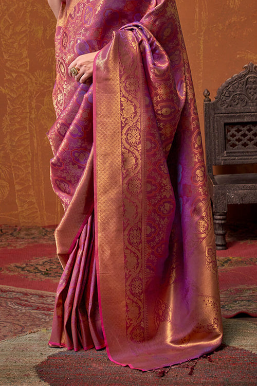 Load image into Gallery viewer, Flaunt Purple Kanjivaram Silk Saree With Sizzling Blouse Piece
