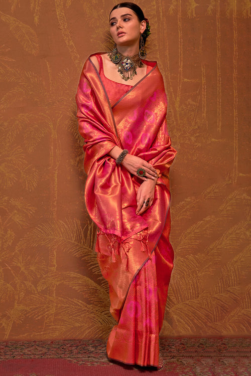 Load image into Gallery viewer, Intricate Pink Kanjivaram Silk Saree With Smart Blouse Piece
