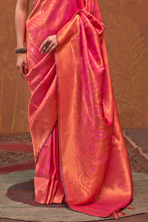 Load image into Gallery viewer, Intricate Pink Kanjivaram Silk Saree With Smart Blouse Piece
