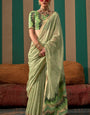 Engaging Pista Cotton Silk Saree With Transcendent Blouse Piece