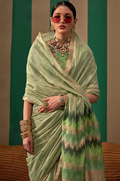 Load image into Gallery viewer, Engaging Pista Cotton Silk Saree With Transcendent Blouse Piece
