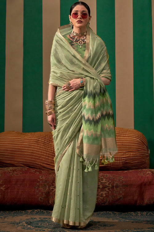 Load image into Gallery viewer, Engaging Pista Cotton Silk Saree With Transcendent Blouse Piece
