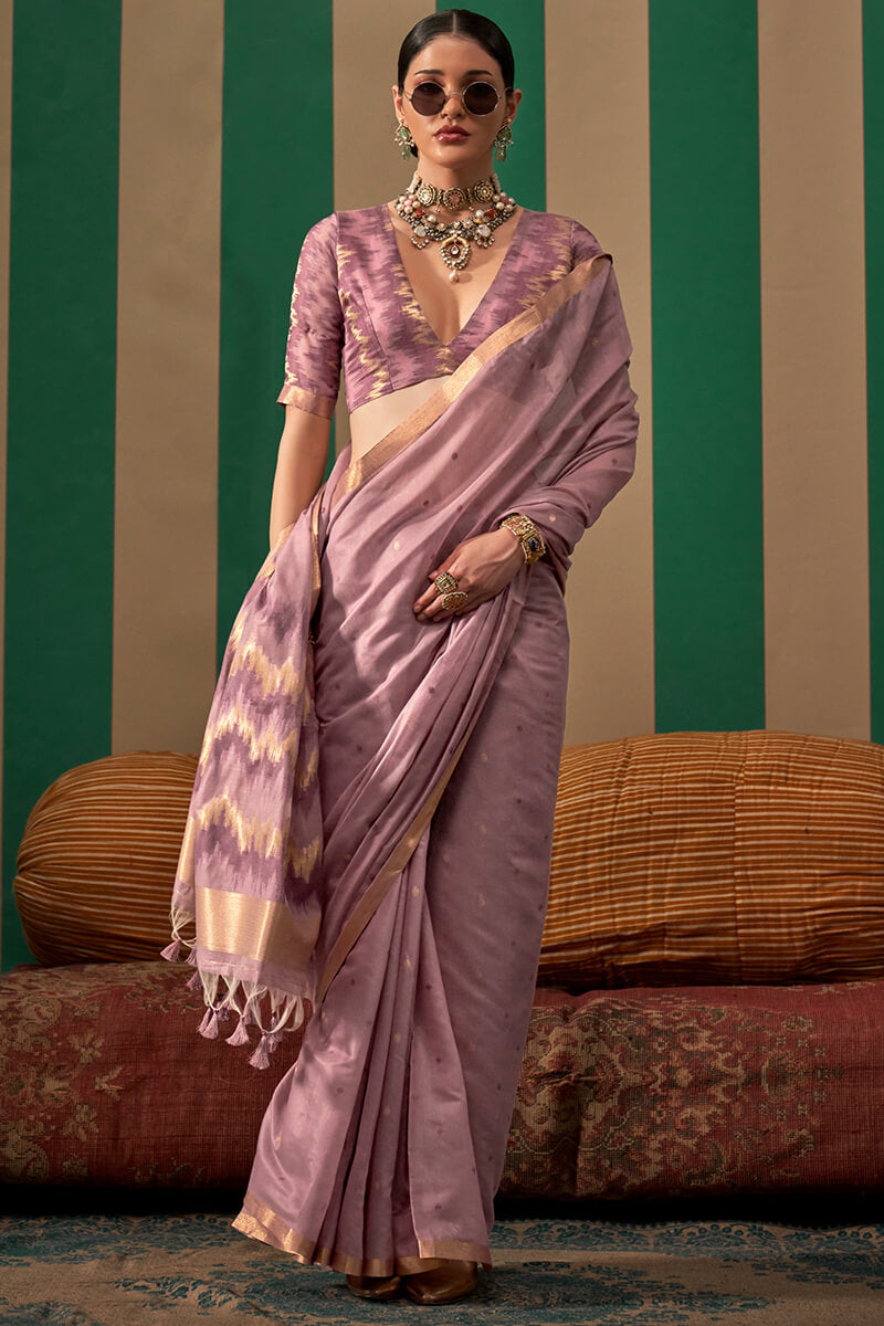 Glittering Lavender Cotton Silk Saree With Radiant Blouse Piece