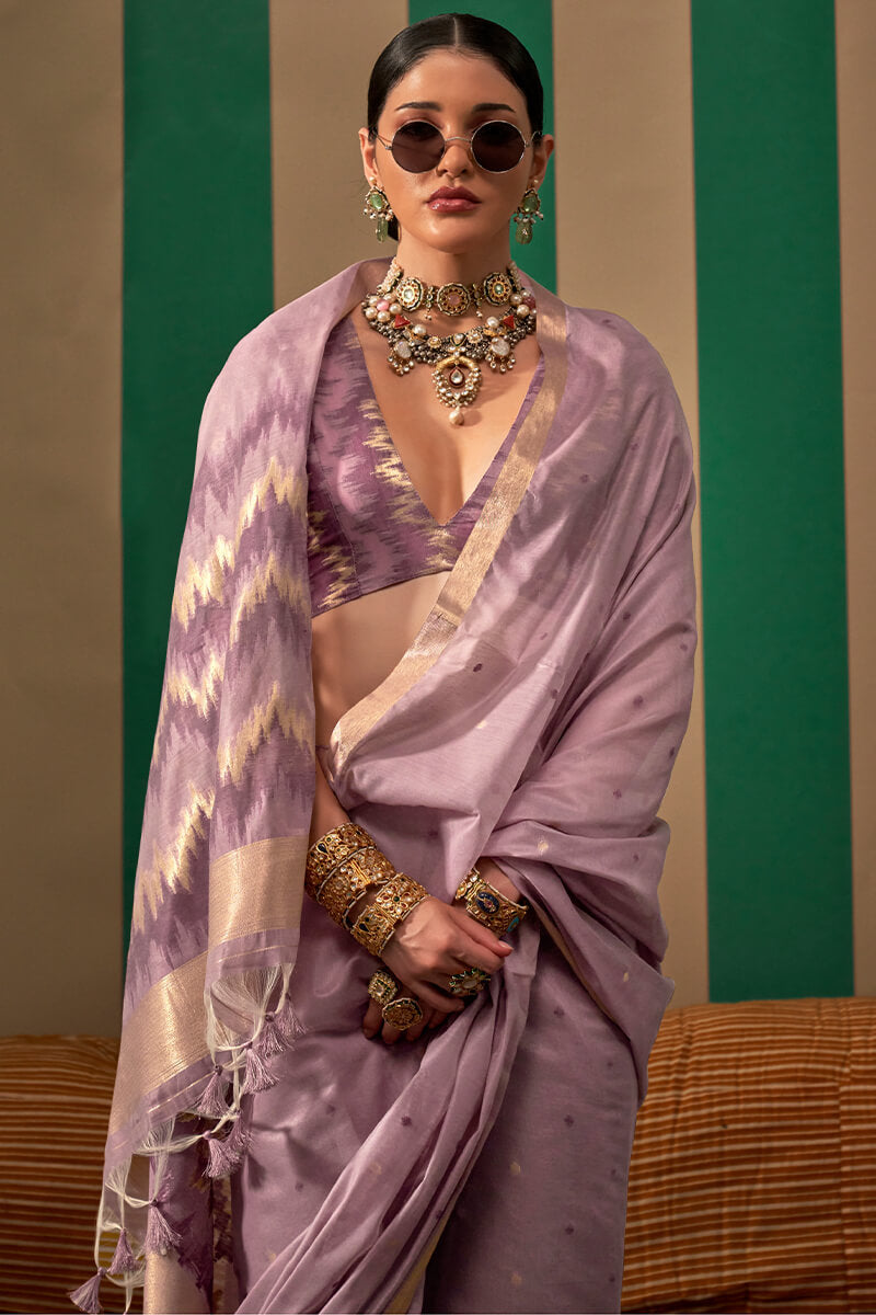 Glittering Lavender Cotton Silk Saree With Radiant Blouse Piece