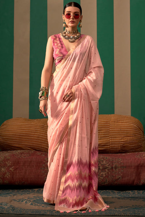 Load image into Gallery viewer, Seraphic Baby Pink Cotton Silk Saree With Beguiling Blouse Piece
