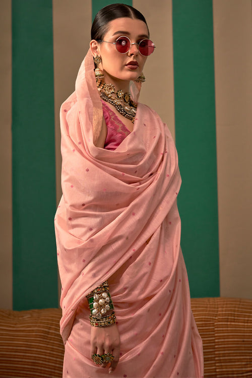 Load image into Gallery viewer, Seraphic Baby Pink Cotton Silk Saree With Beguiling Blouse Piece
