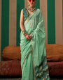 Alluring Sea Green Cotton Silk Saree With Incomparable Blouse Piece