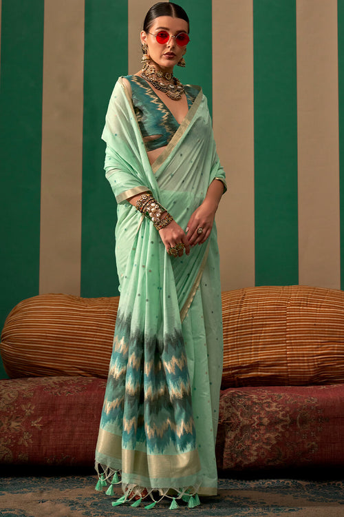 Load image into Gallery viewer, Alluring Sea Green Cotton Silk Saree With Incomparable Blouse Piece
