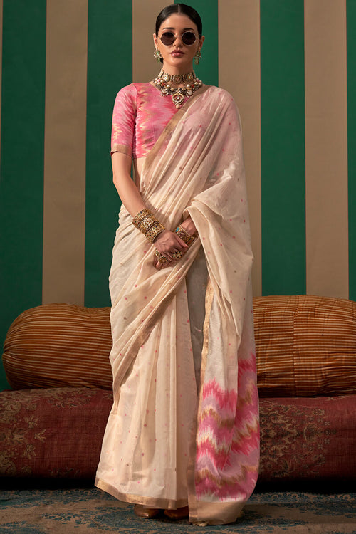 Load image into Gallery viewer, Snappy Beige Cotton Silk Saree With Confounding Blouse Piece
