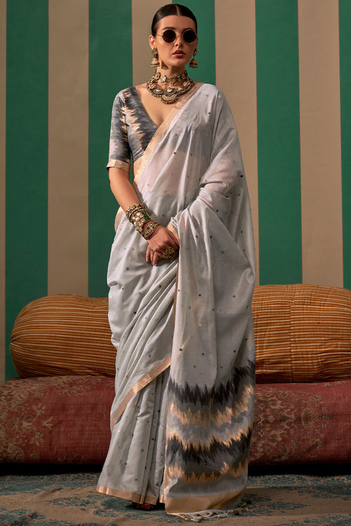 Load image into Gallery viewer, Serendipity Grey Cotton Silk Saree With Palimpsest Blouse Piece
