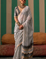 Serendipity Grey Cotton Silk Saree With Palimpsest Blouse Piece