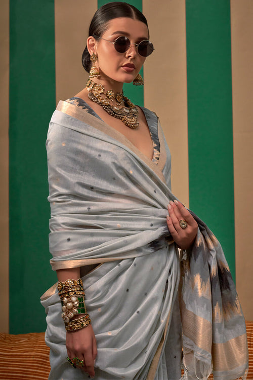 Load image into Gallery viewer, Serendipity Grey Cotton Silk Saree With Palimpsest Blouse Piece
