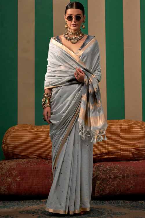 Load image into Gallery viewer, Serendipity Grey Cotton Silk Saree With Palimpsest Blouse Piece
