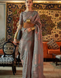 Designer Grey Kanjivaram Silk Saree With Engrossing Blouse Piece