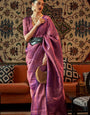 Desuetude Purple Kanjivaram Silk Saree With Ailurophile Blouse Piece