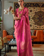 Impressive Dark Pink Kanjivaram Silk Saree With Invaluable Blouse Piece