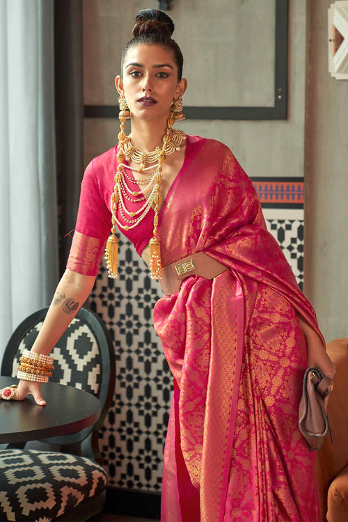 Load image into Gallery viewer, Glowing Dark Pink Kanjivaram Silk Saree With Capricious Blouse Piece
