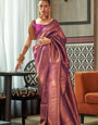 Pretty Purple Kanjivaram Silk Saree With Smart Blouse Piece