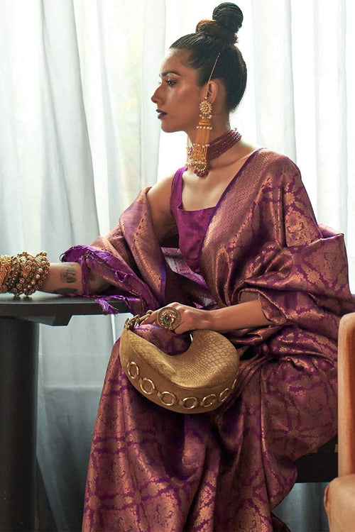 Load image into Gallery viewer, Pretty Purple Kanjivaram Silk Saree With Smart Blouse Piece
