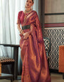 Confounding Wine Kanjivaram Silk Saree With Exuberant Blouse Piece