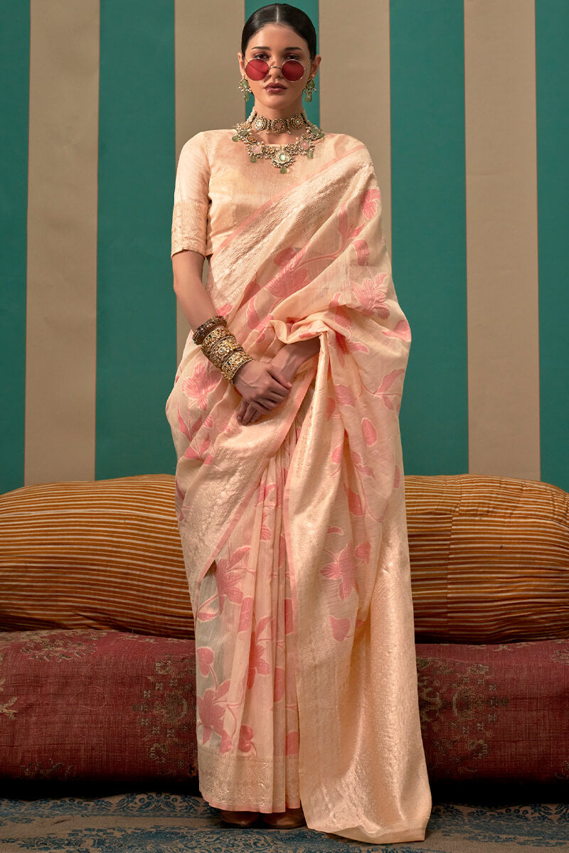 Smart Beige Cotton Silk Saree With Adoring Blouse Piece