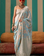 Lagniappe Sky Cotton Silk Saree With Pleasurable Blouse Piece