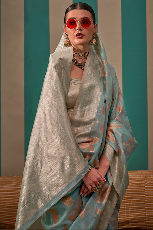 Load image into Gallery viewer, Lagniappe Sky Cotton Silk Saree With Pleasurable Blouse Piece
