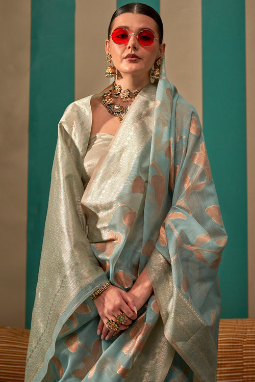 Load image into Gallery viewer, Lagniappe Sky Cotton Silk Saree With Pleasurable Blouse Piece
